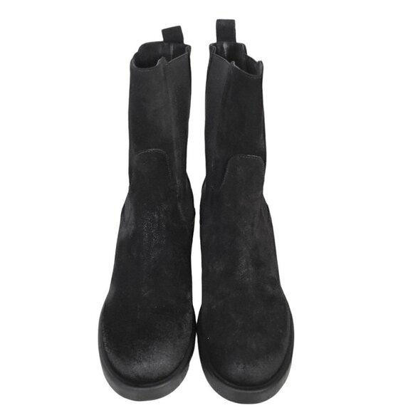 Made In Italy Suede Leather Chunky Heel Chelsea Booties Ankle Boots Black Sz 10 - Picture 2 of 16